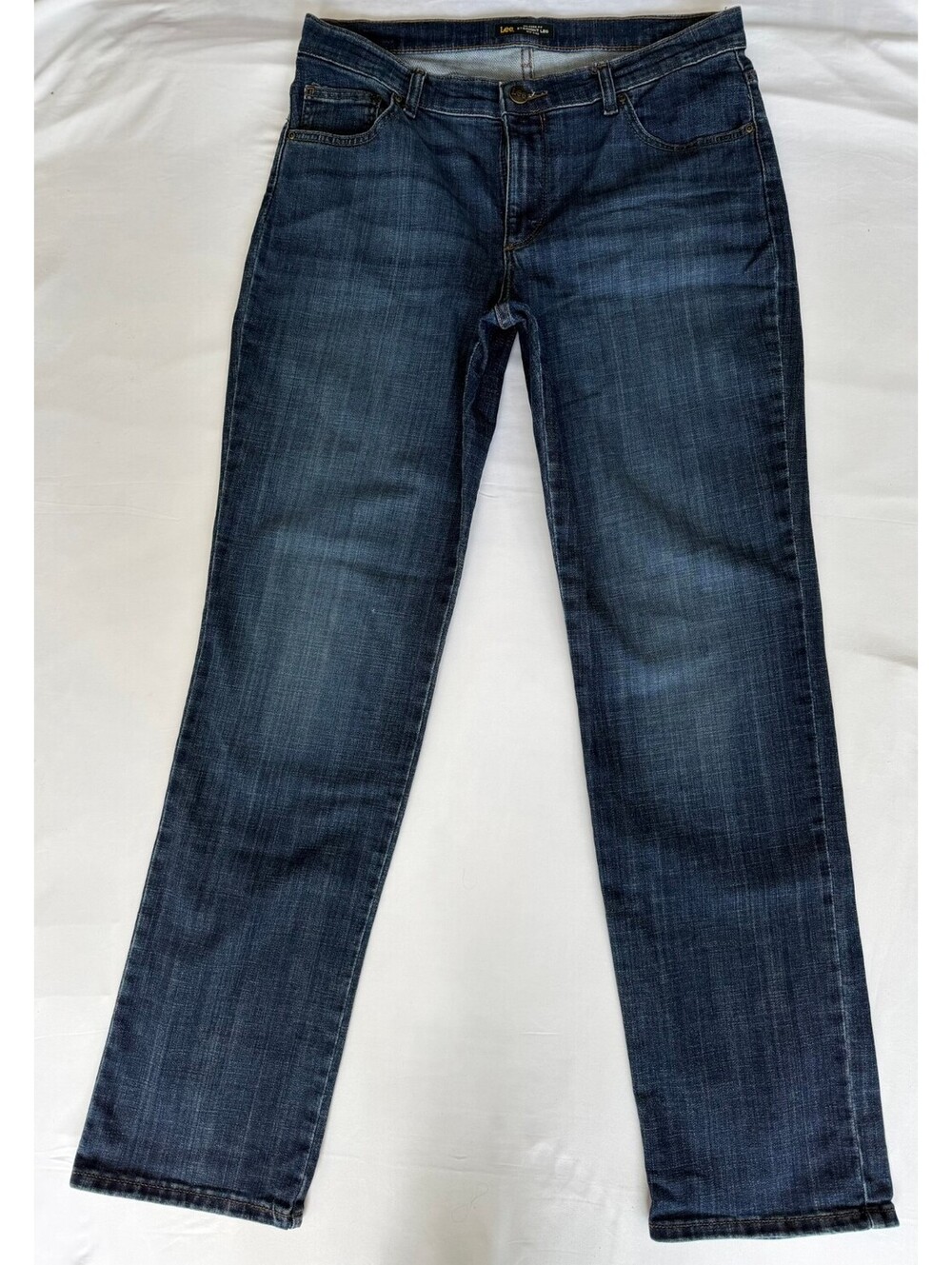 Lee Relaxed Fit Straight Leg Jeans Size 12 LONG Mid Rise Stretch Denim
